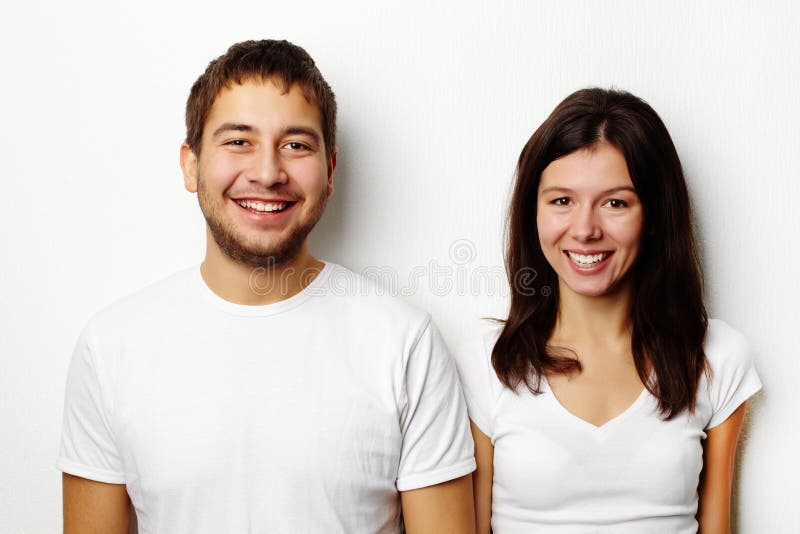 Couple in white T-shirts stock image. Image of date, love - 26817219