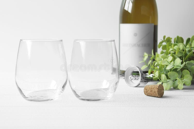 https://thumbs.dreamstime.com/b/couple-wine-glass-mockup-bottle-opener-cork-greenery-stemless-glasses-242142260.jpg