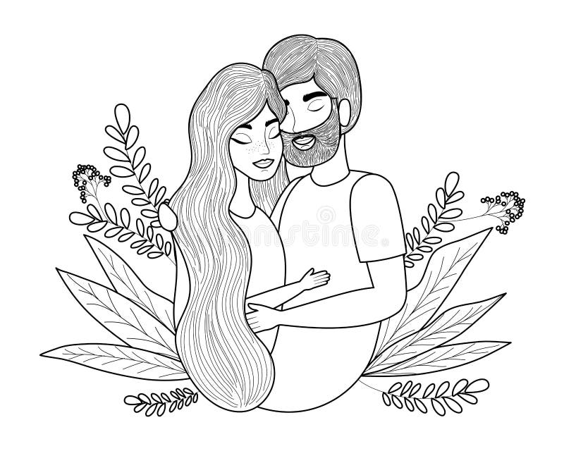 Couple of Woman and Man Drawing Vector Design Stock Vector