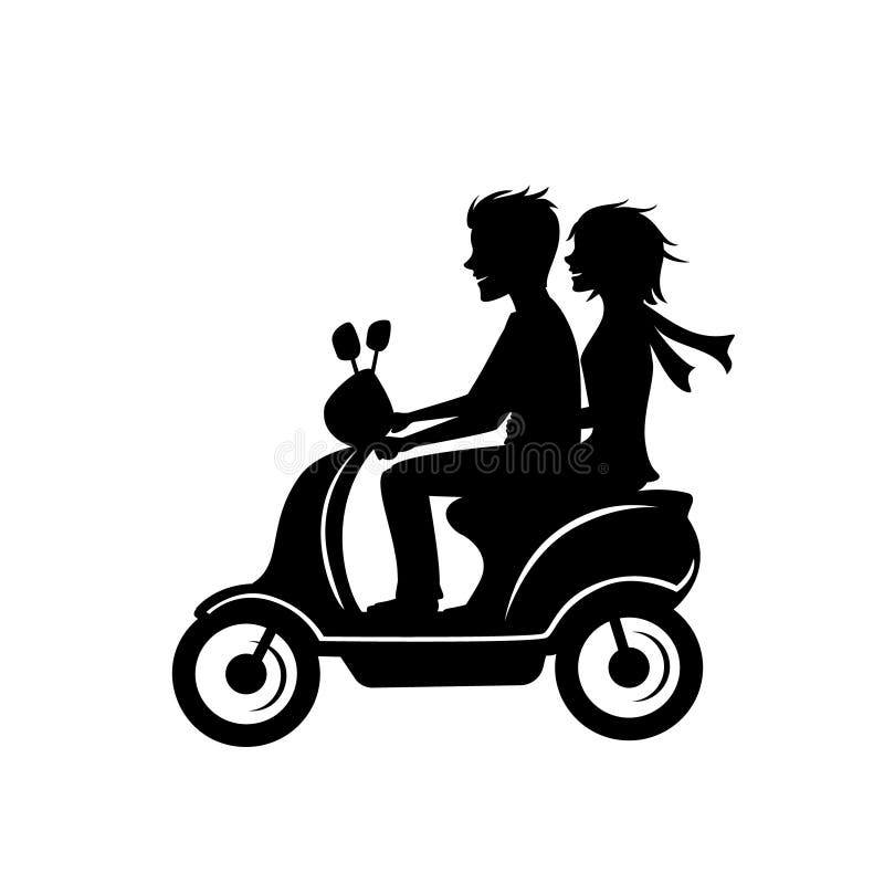 Couples conduisant la silhouette de scooter
