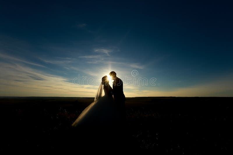 couples de mariage embrassant sur le coucher du soleil photo libre de droits couples de mariage embrassant sur le coucher du soleil photo libre de droits