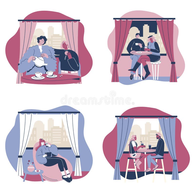 Couples ensemble, illustration d'isolement plate de Coffeee de vecteur illustration libre de droits Couples ensemble, illustration d'isolement plate de Coffeee de vecteur illustration libre de droits