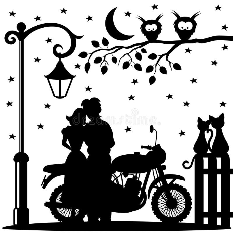 Couples et moto romantiques illustration libre de droits Couples et moto romantiques illustration libre de droits