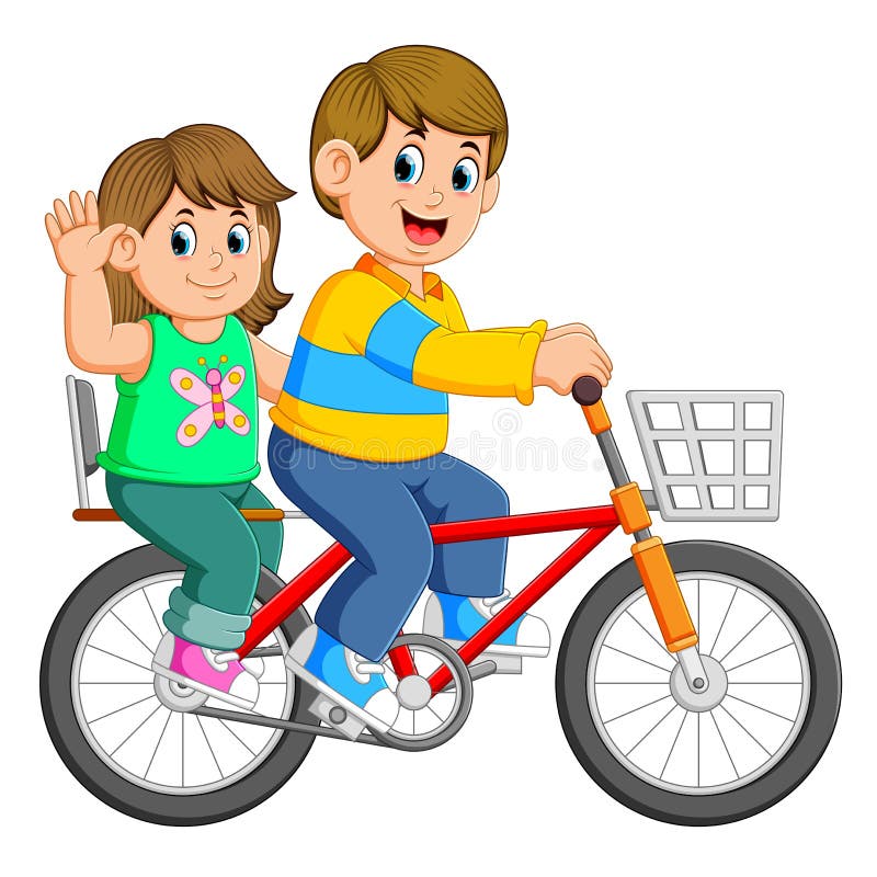 dessin couple en bicyclette