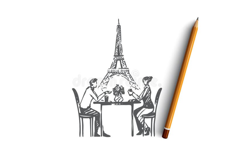 Couples, Paris, amour, roman, concept de sentiments Vecteur d'isolement tiré par la main illustration libre de droits Couples, Paris, amour, roman, concept de sentiments Vecteur d'isolement tiré par la main illustration libre de droits