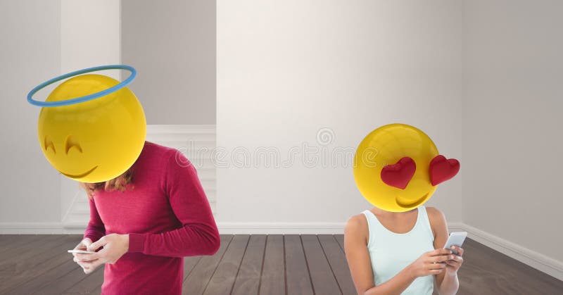 Couples parlant chez WhatsApp Amour Têtes d'Emoji illustration de vecteur