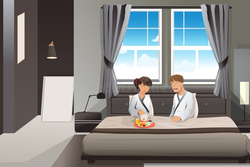 Couples prenant le petit déjeuner dans le lit illustration libre de droits Couples prenant le petit déjeuner dans le lit illustration libre de droits