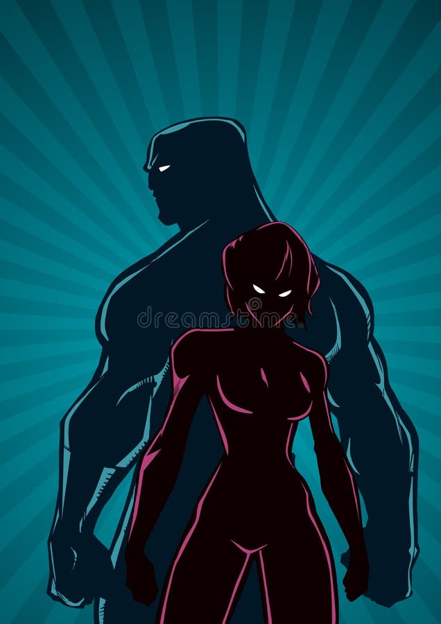 Couples Ray Light Vertical Silhouette de super héros illustration libre de droits Couples Ray Light Vertical Silhouette de super héros illustration libre de droits