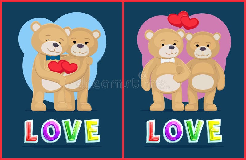 Couples Teddy Bears, thème d'amour, plaquette de vecteur illustration libre de droits Couples Teddy Bears, thème d'amour, plaquette de vecteur illustration libre de droits