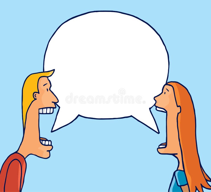 Couplez partager la bulle vide de la parole ayant une conversation illustration stock