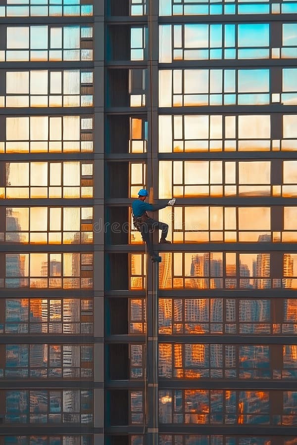 Courageous Man Ascending Skyscraper A Symbol of Ambition, Determination, and Urban Exploration. vector illustration