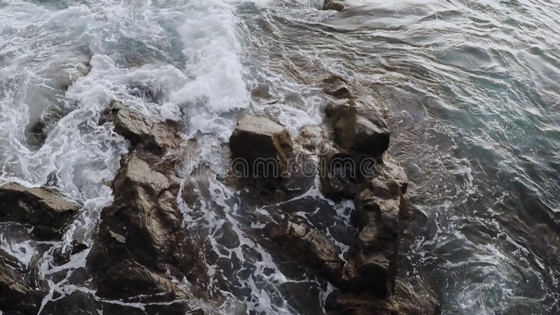 Courant d'eau de mer arrivant sur le sable du rivage. Vue sereine d'été de la plage. clips vidéos