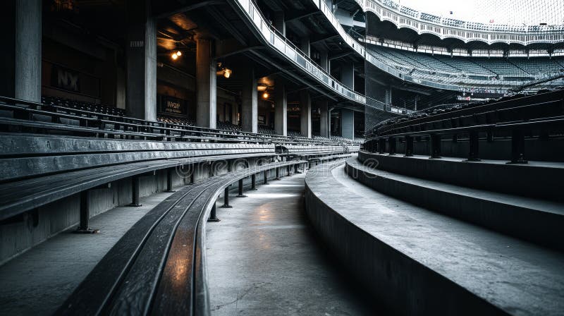 Courbe élégante d'un stade de baseball vide avec un aménagement de sièges invitant illustration libre de droits