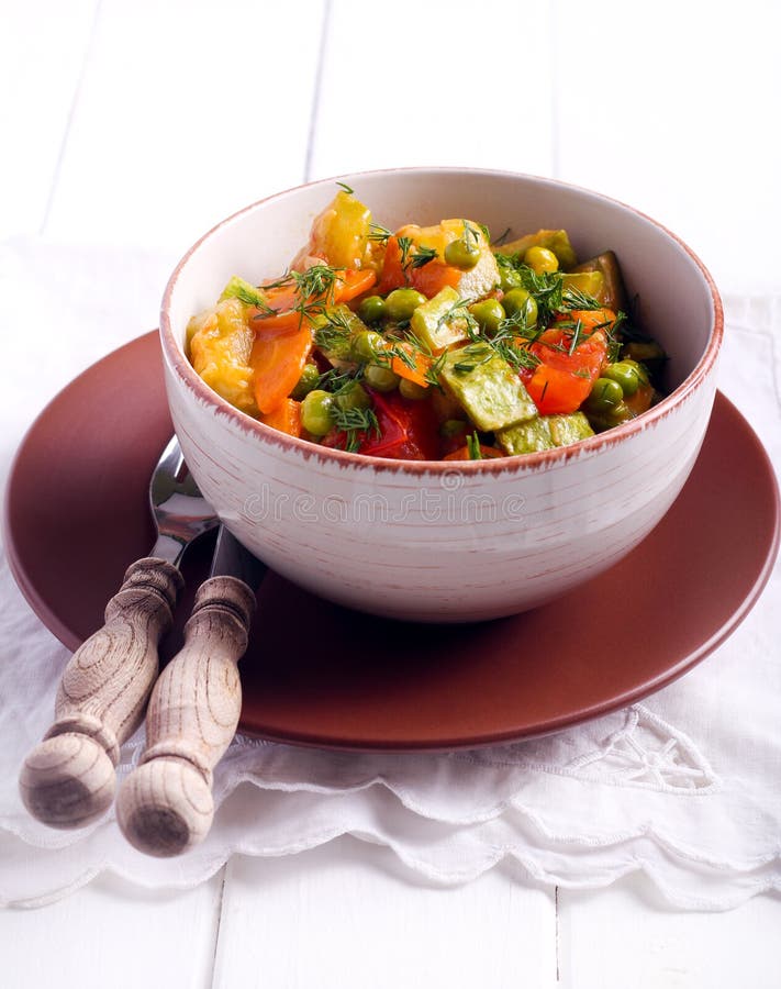 Courgette, Peas, Carrot and Tomato Casserole Stock Image Image of