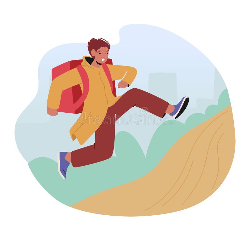 Courier Character with Box on Back Running, Providing Fast, Quick And Efficient Delivery Service Of Food, Packages stock illustration