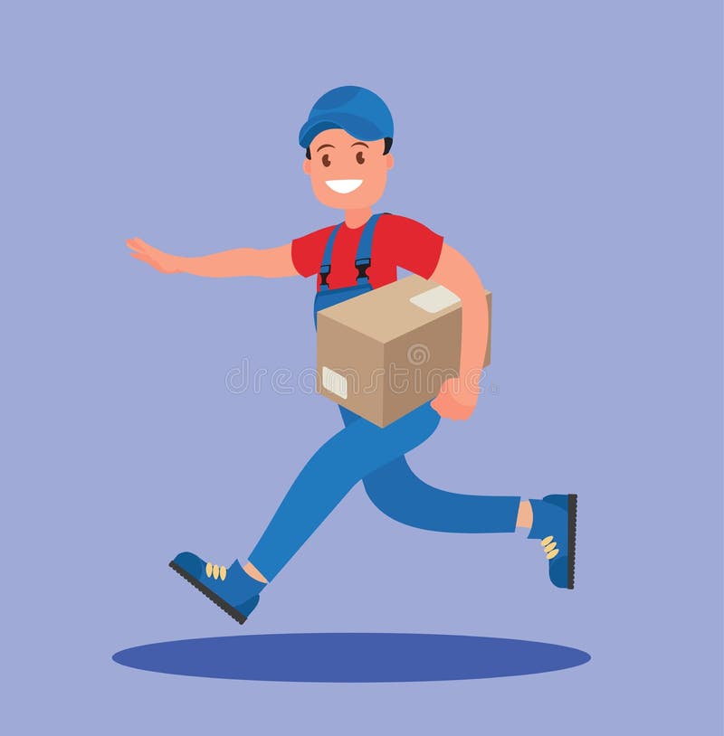 Courier runs with the parcel. The concept of fast delivery. royalty free illustration