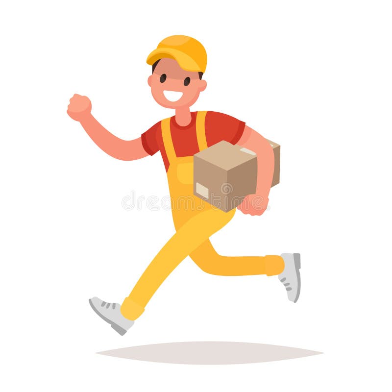 Courier runs with the parcel. The concept of fast delivery. Elem stock illustration