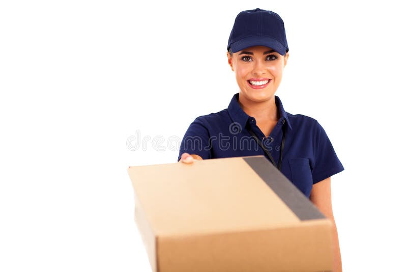 Courier service woman stock photo