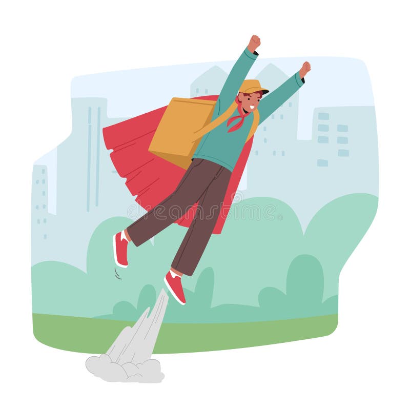 Courier Superhero Provides Efficient Delivery Service Ensuring Swift And Timely Shipping Of Packages And Parcels royalty free illustration