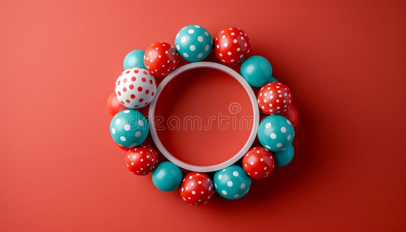Festive Easter Wreath with Patterned Eggs on Red Background for Spring Holiday Decor AI Generative. Festive Easter Wreath with Patterned Eggs on Red Background for Spring Holiday Decor AI Generative