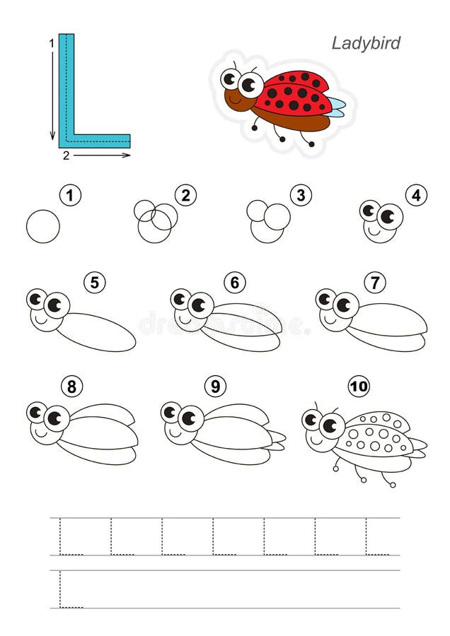 Cours de dessin Jeu pour la lettre L Coccinelle drôle illustration stock Cours de dessin Jeu pour la lettre L Coccinelle drôle illustration stock