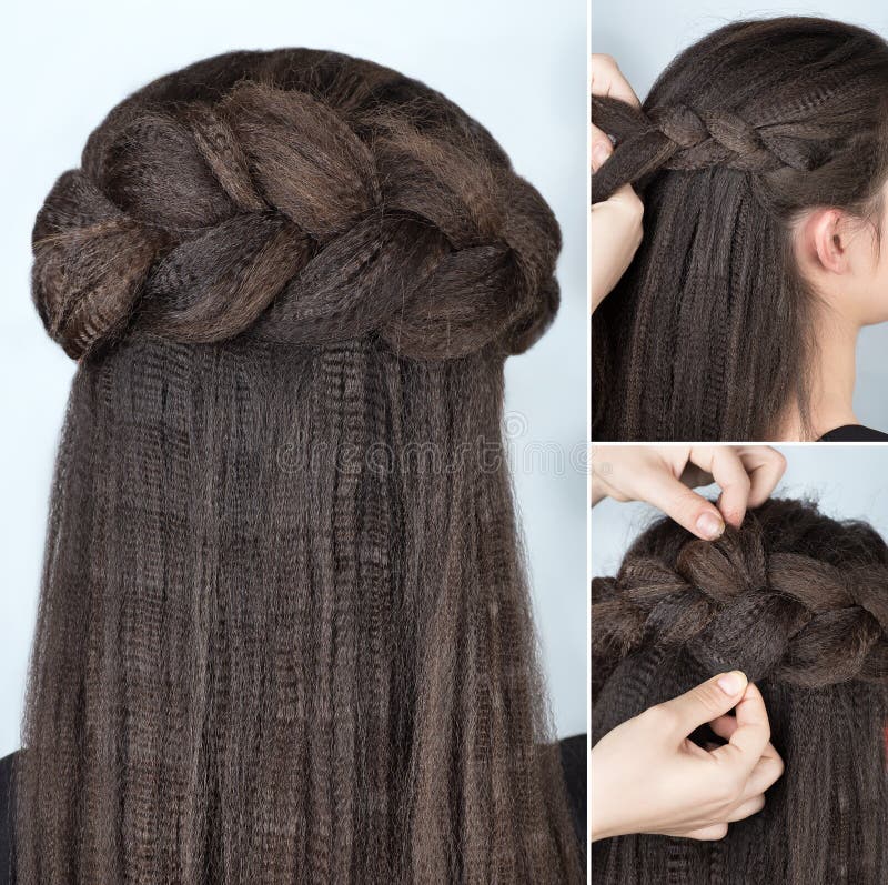 Cours à la mode de coiffure de tresse de moitié- image libre de droits Cours à la mode de coiffure de tresse de moitié- image libre de droits