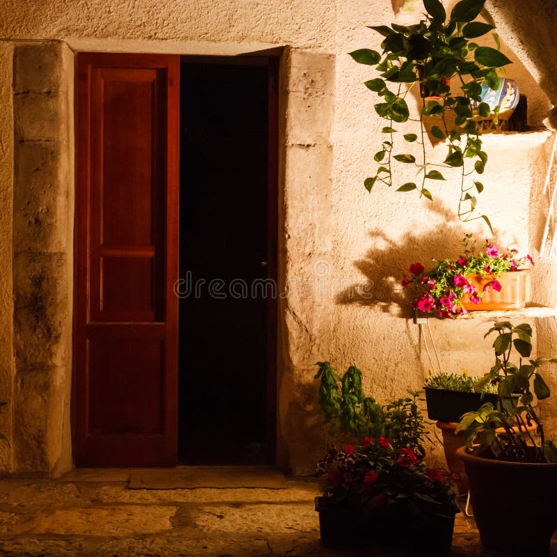 Courtyard with Plants at Night Stock Image - Image of small, wall: 41187191