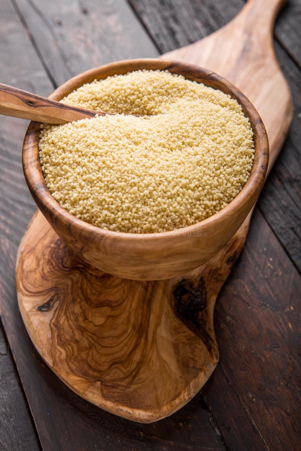 Couscous Grain in Wooden Bowl. Top View Stock Image Image of closeup