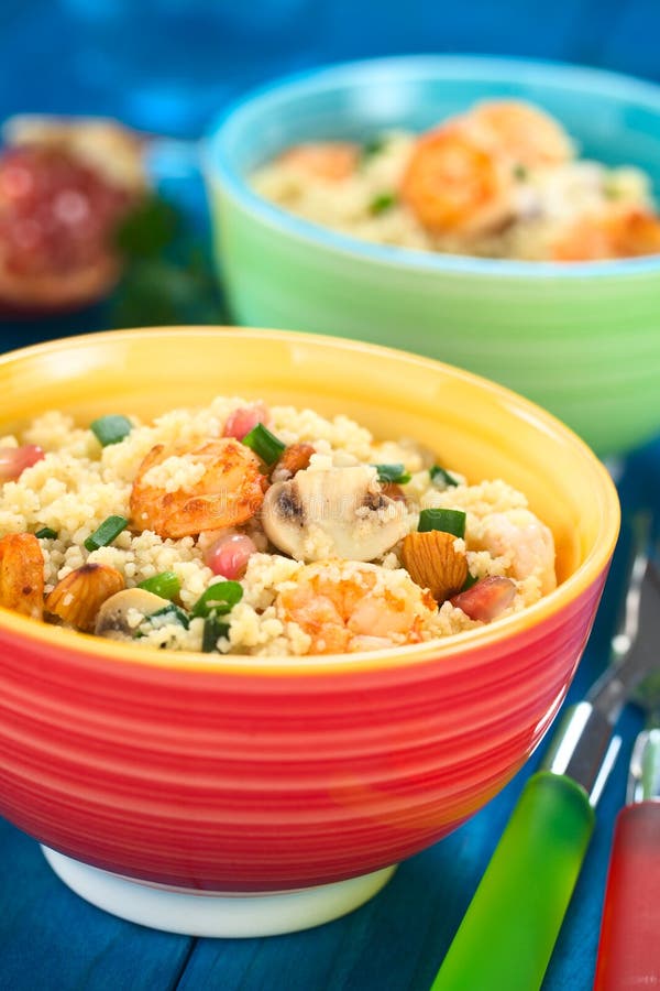 Couscous with Shrimp, Mushroom, Almond and Pomegranate