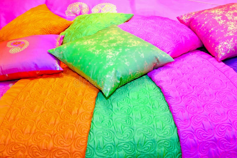 Bunch of colorful pillows and duvets in vivid colors. Bunch of colorful pillows and duvets in vivid colors