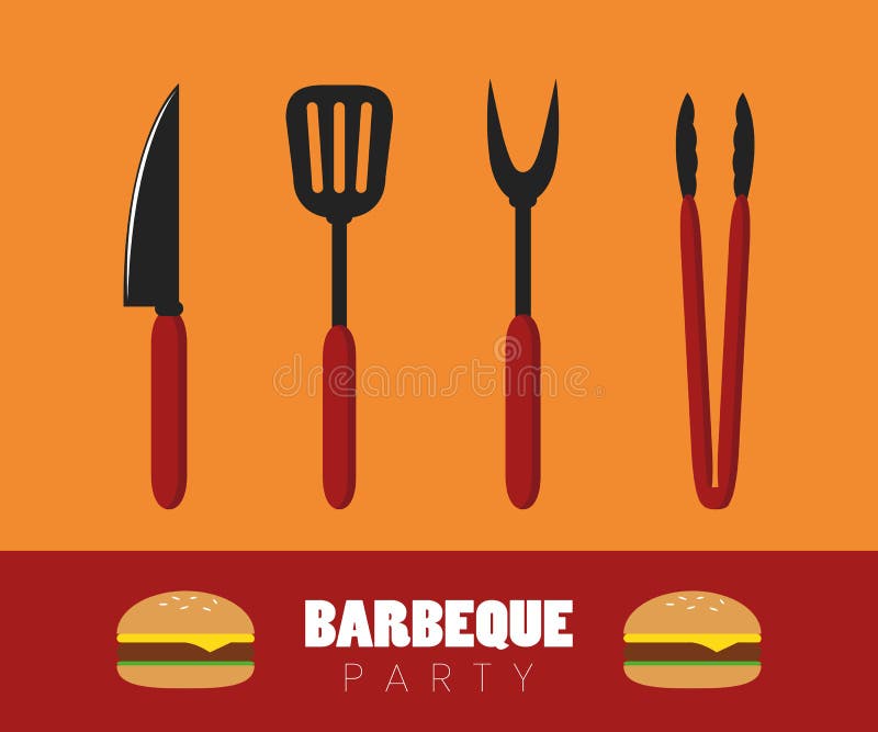 Couverts de barbecue de partie de BBQ avec l'hamburger illustration de vecteur Couverts de barbecue de partie de BBQ avec l'hamburger illustration de vecteur
