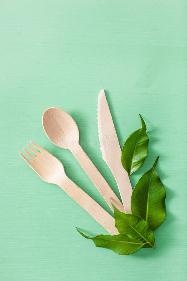 eco friendly wooden cutlery. plastic free concept. eco friendly wooden cutlery. plastic free concept