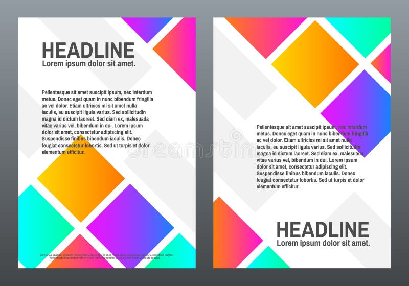 Cover Design. Templates with bright gradients. Color squares on white background. Abstract geometric shapes. Trendy
