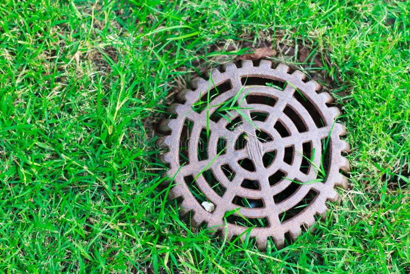 Cover Drain on a Green Lawn Stock Image Image of city, construction