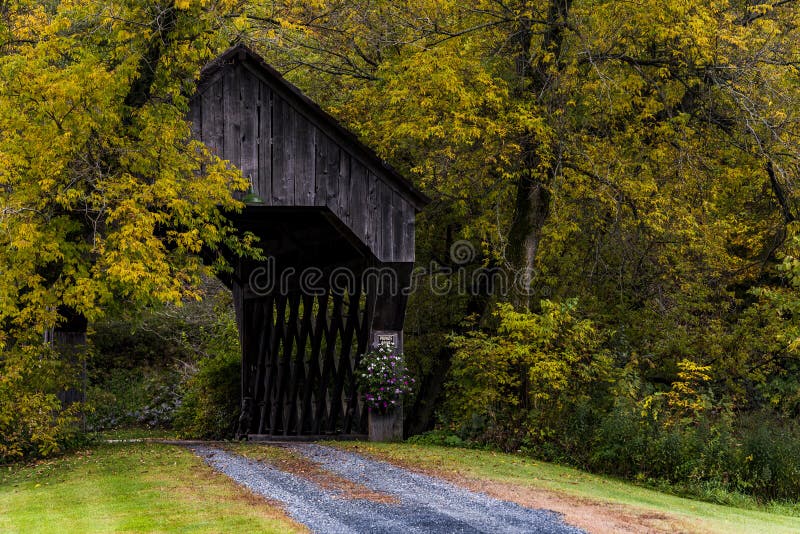 Covered Bridge and Winding Gravel Road - Autumn / Fall - Vermont