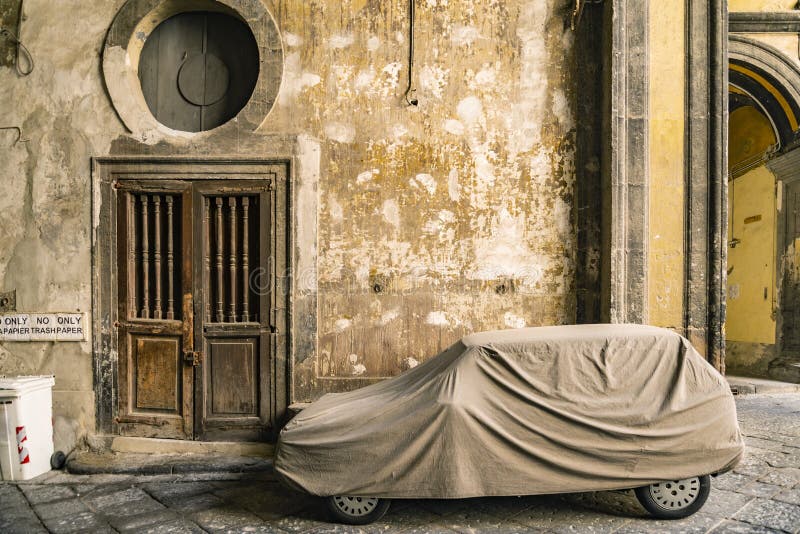 A Covered Car Inside an Historical Building in Naples Stock Photo Image of naples, template