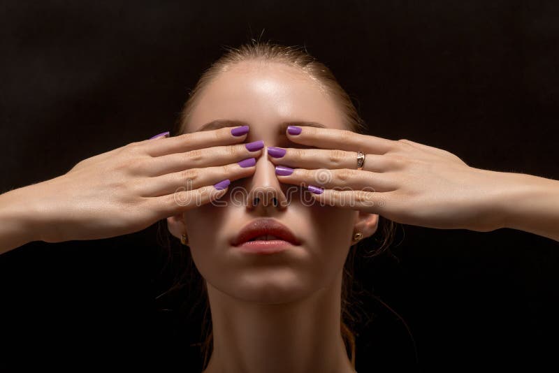 Covered eyes stock photo. Image of fear, beautiful, monochrome 53639996
