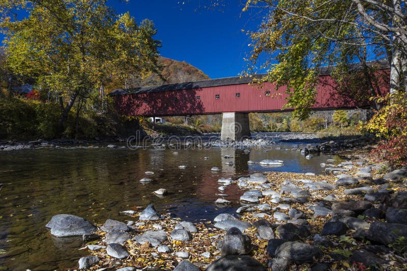 Covered Red Bridge, West Cornwall covered bridge over Housatonic River, West Cornwall, Connecticut, USA - October 18, 2016