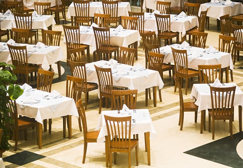 The covered tables in restaurant