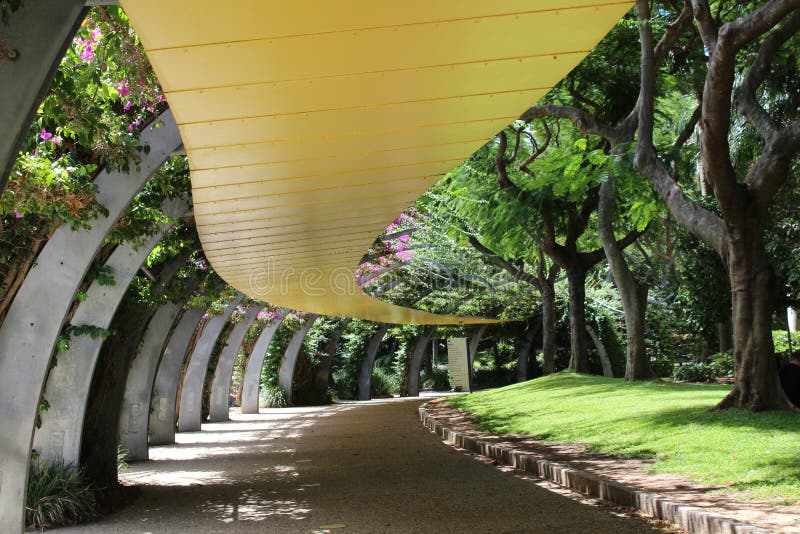 Curved Walkway in the park stock photo. Image of oriental 