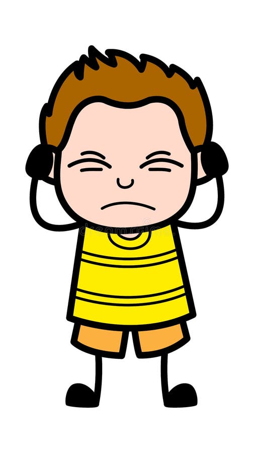Covering Ears Young Boy Cartoon Stock Illustration Illustration of