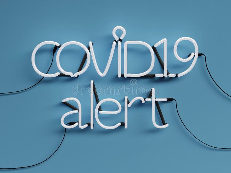 Covid19警报霓虹色图标 蓝色背景模式关闭 红色霓虹色库存例证 插画包括有保护 简单派