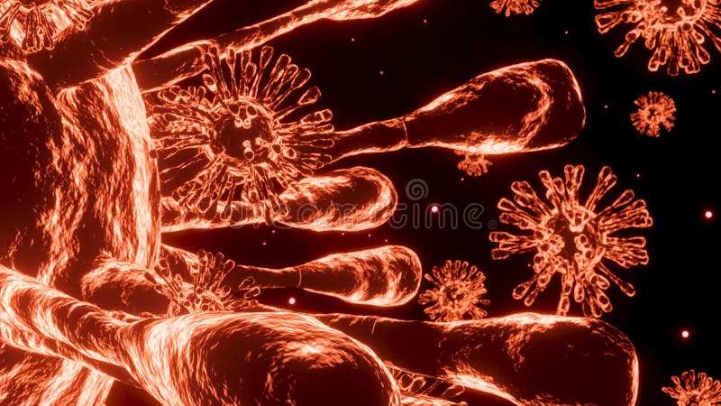 Covid19 coronavirus che galleggia nell'ambiente coronavirus animazione 3d virus del rendering visto micro. royalty illustrazione gratis
