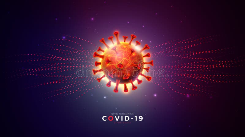 Covid-19 Design de surto de coronavírus com células de vírus em fundo escuro abstrato Vetor 2019-ncov Vírus Corona