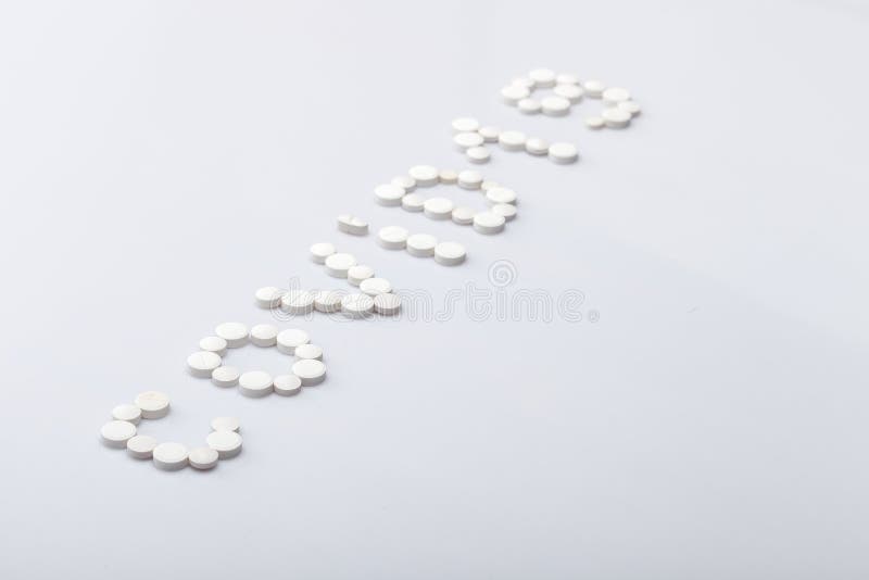 Covid-19 inscription made of round white tablets. royalty free stock images Covid-19 inscription made of round white tablets. royalty free stock images