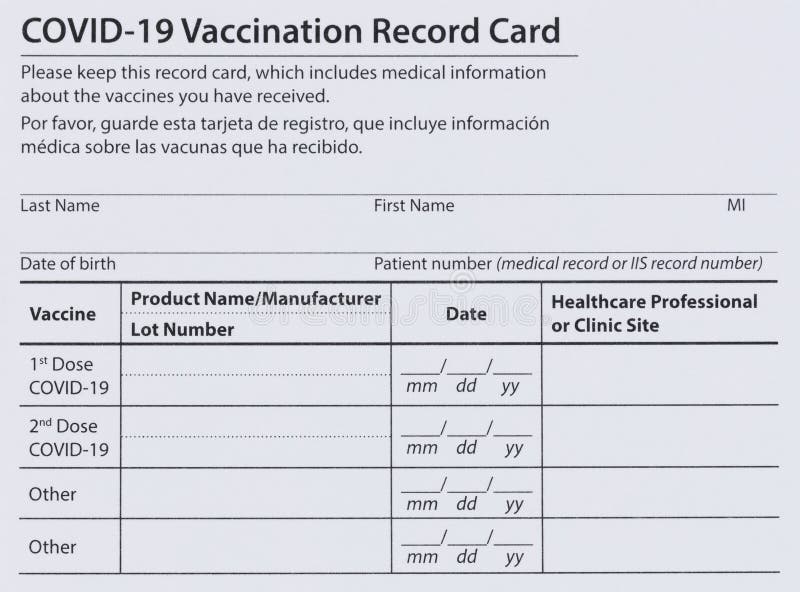 Covid 19 - kaart voor vaccinatie in zowel het engels als het spaans. individueel verslag voor gebruik tijdens het covid 19 coronav Covid 19 - kaart voor vaccinatie in zowel het engels als het spaans. individueel verslag voor gebruik tijdens het covid 19 coronav