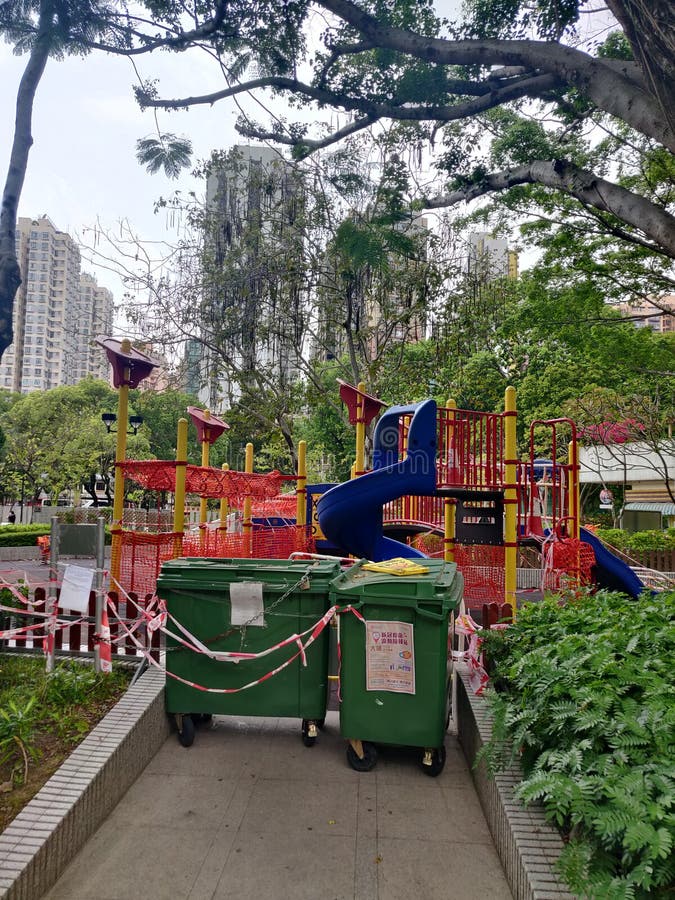 Covid Park Playground Lockdown Rubbish Ashbin HONG KONG Editorial