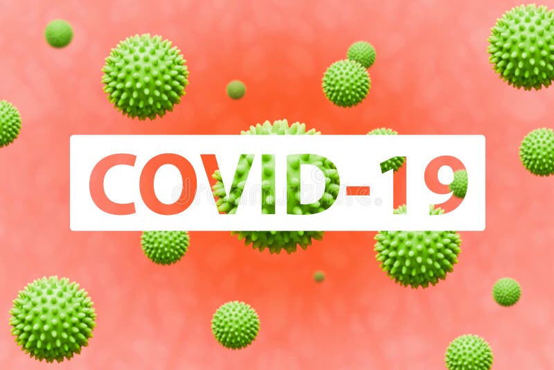 Covid-19 inscription on coronavirus model background. Virus strain concept banner. Covid-19 inscription on coronavirus model background. Virus strain concept banner.
