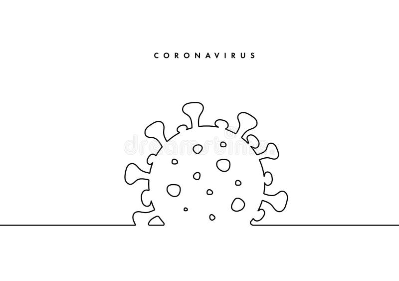 Covid19 simbolo di linea continua. concetto di virus del coronavirus silhouette corona inscrizione di un'unica riga su un