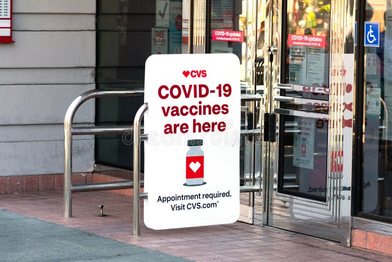 covid vaccines here sign advertises coronavirus vaccination location cvs pharmacy store palo alto california usa february 211880465